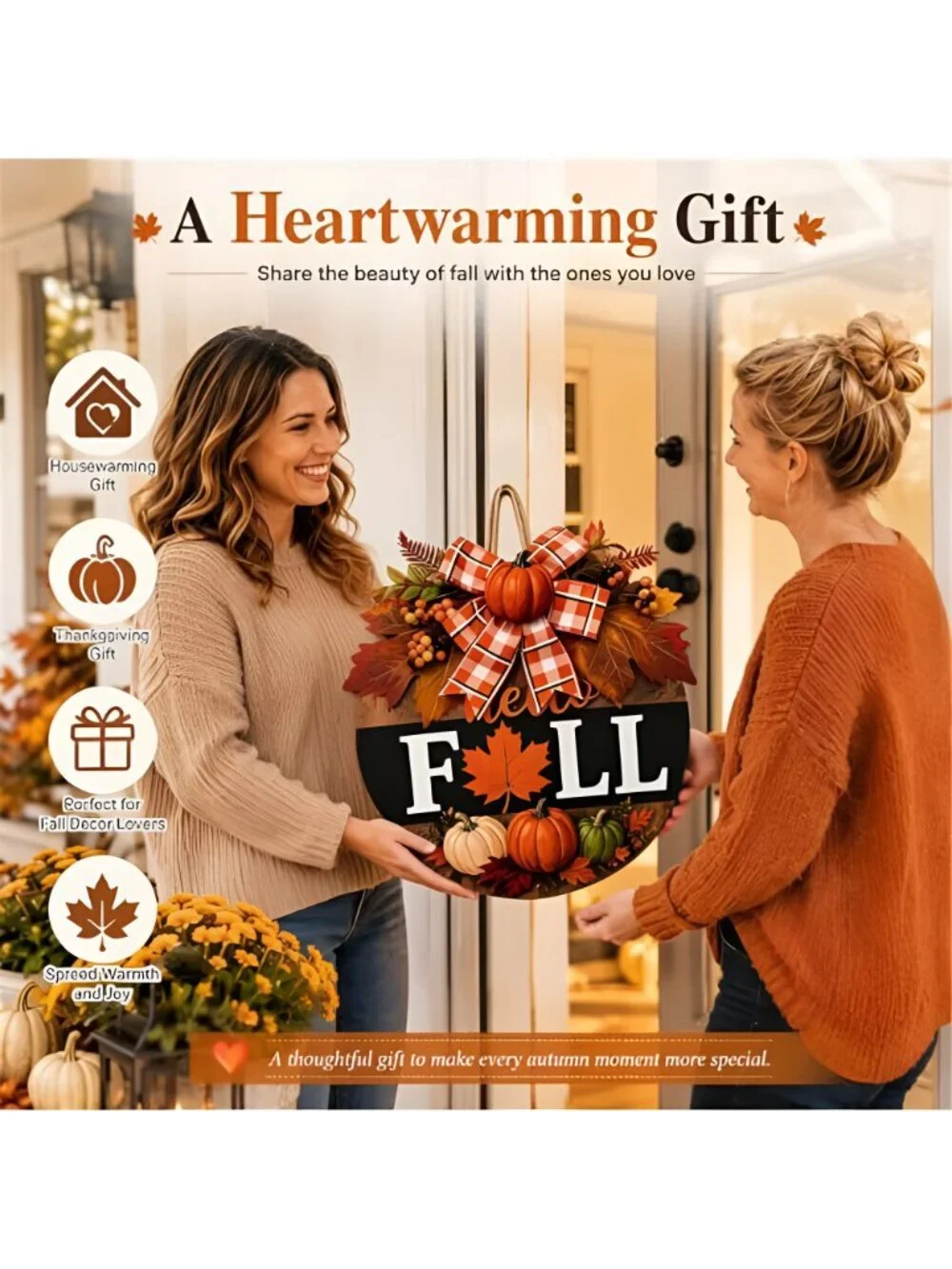 Fall Wreaths for Front Door, Thanksgiving Harvest Pumpkin Autumn Decor Sign